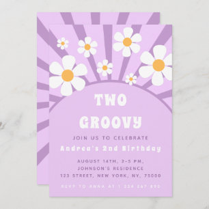 Modern Two Groovy Retro Sunshine First Birthday In Invitation