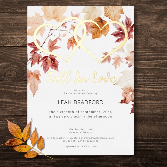 Modern Two Hearts Fall In Love Bridal Shower (Modern Two Hearts Fall In Love Bridal Shower Foil Invitation)