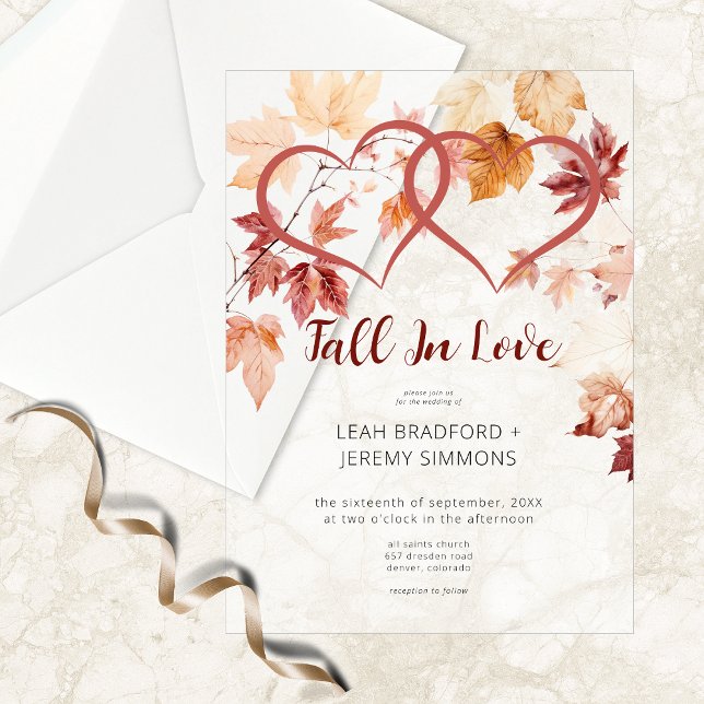 Modern Two Hearts Fall In Love Wedding Vellum Invitations (Modern Two Hearts Fall In Love Wedding Vellum Invitation)