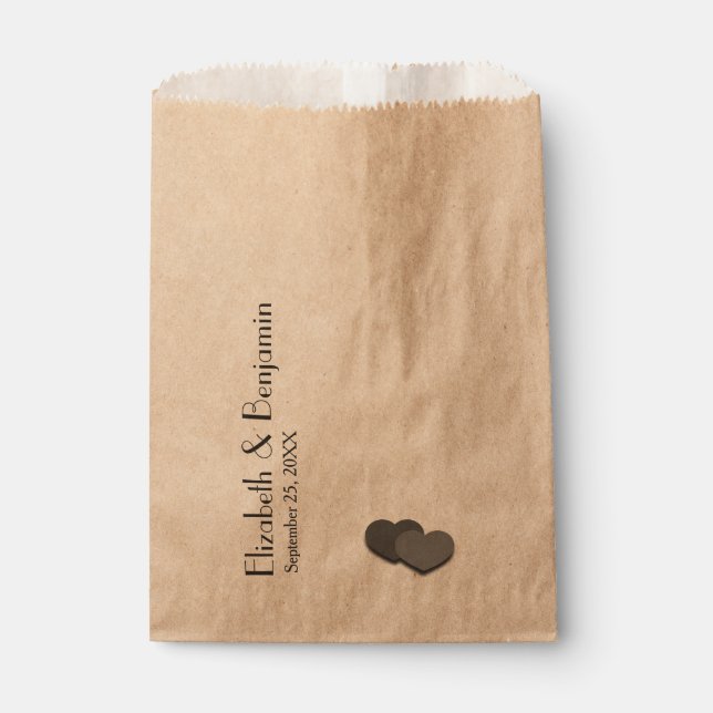 Modern Two Hearts Personalized Names Date Wedding Favour Bag (Front)