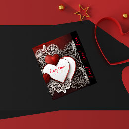 Modern Two Hearts with Lace and Love Holiday Card