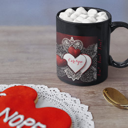 Modern Two Hearts with Lace and Love Mug