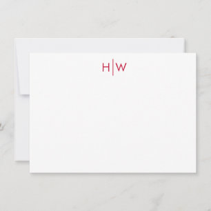 Modern Two Initial Monogram in Red Note Card