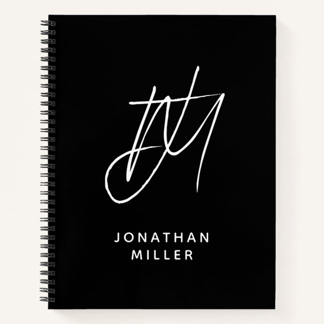 Modern Two Initial Script Monogram Personalized Notebook (Front)