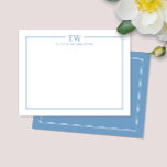Modern Two Initials Light Blue Border Stationery Card<br><div class="desc">This design features a thin double border with space for a 2-letter monogram and name/text at the top. Click the customize button if you would like to adjust the design elements and/or further modify the text! Variations of this design, additional colours, as well as coordinating products are available in our...</div>