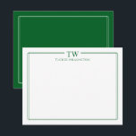 Modern Two Initials Light Green Border Stationery Card<br><div class="desc">This design features a thin double border with space for a 2-letter monogram and name/text at the top. Click the customize button if you would like to adjust the design elements and/or further modify the text! Variations of this design, additional colours, as well as coordinating products are available in our...</div>
