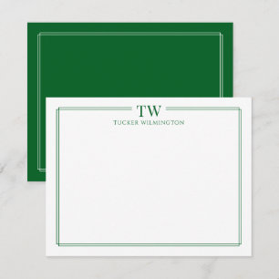 Modern Two Initials Light Green Border Stationery Card