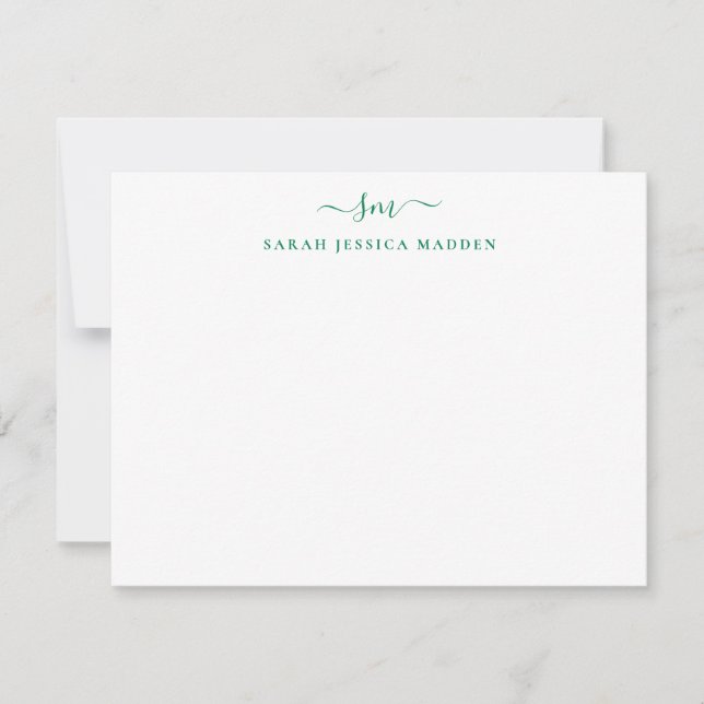 Modern Two Monogram Girly Script Forest Green Card (Front)