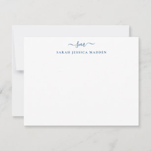 Modern Two Monogram Girly Script Navy Blue Card