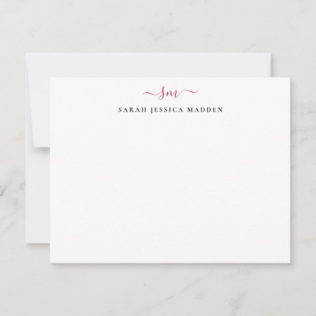 Modern Two Monogram Initial Girly Script Burgundy Card (Front)