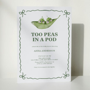 Modern Two Peas in a Pod Twins Bow Baby Shower Invitation