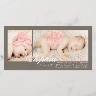 Modern Two Photo Baby Girl Birth Announcement