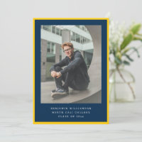 Modern Two Photo Blue and Yellow Graduation Party
