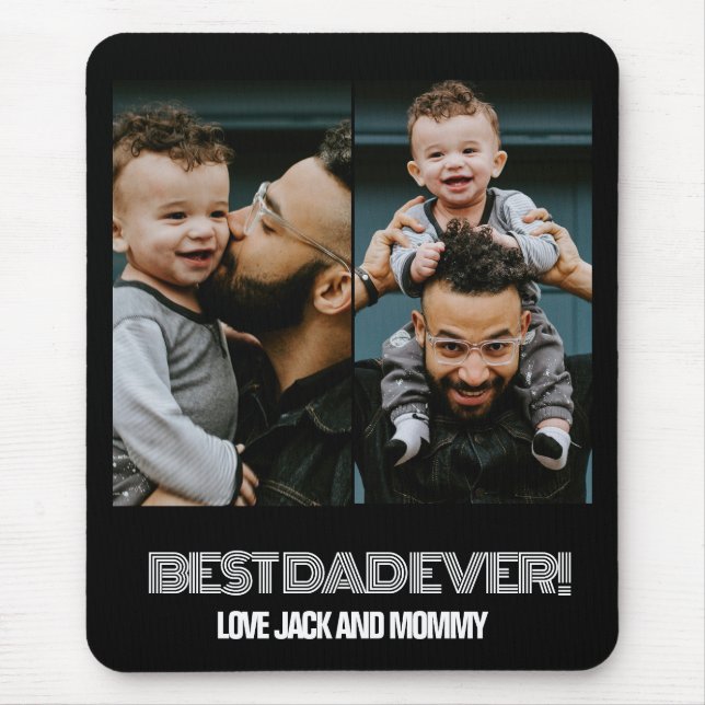 Modern Two Photo Collage Best Dad Ever Mouse Pad (Front)