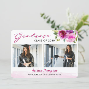 Modern Two Photo Collage Floral Graduation Party Invitation