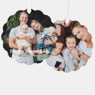 Modern two photo double sided custom text Hanukkah Ornament Card