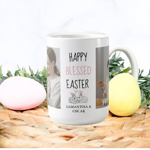 Modern Two Photo   Happy Blessed Easter   Bunny  Coffee Mug