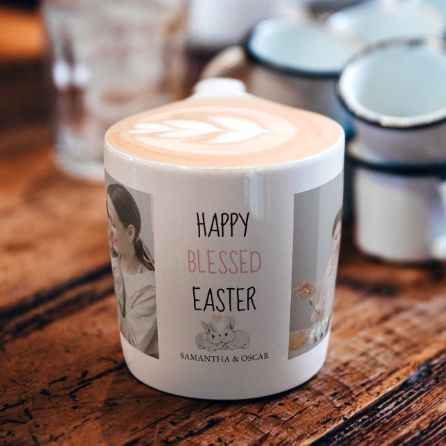 Modern Two Photo | Happy Blessed Easter | Bunny   Espresso Cup (Creator Uploaded)