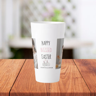 Modern Two Photo   Happy Blessed Easter   Bunny  Latte Mug