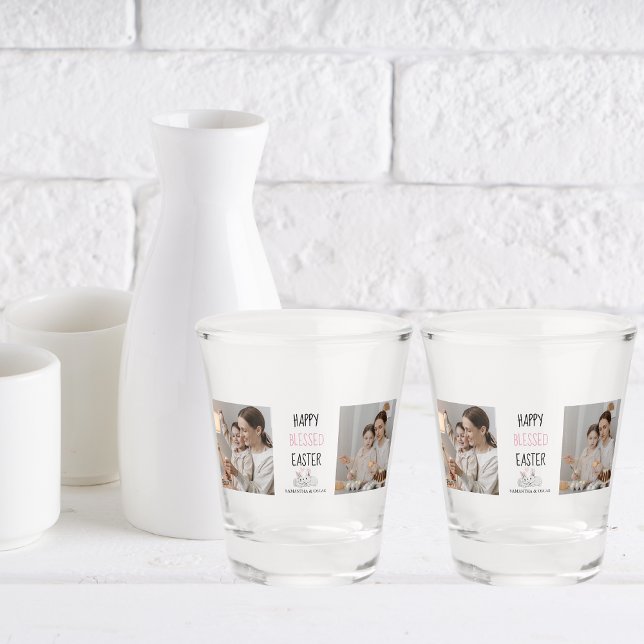 Modern Two Photo | Happy Blessed Easter | Bunny  Shot Glass (Creator Uploaded)