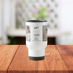 Modern Two Photo   Happy Blessed Easter   Bunny   Travel Mug