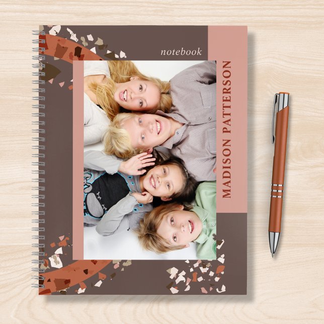 Modern Two Photo Terrazzo Personalized Name Notebook (Creator Uploaded)