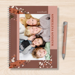Modern Two Photo Terrazzo Personalized Name Notebook
