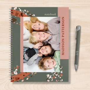 Modern Two Photo Terrazzo Personalized Name Notebook
