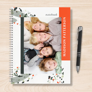 Modern Two Photo Terrazzo Personalized Name Notebook