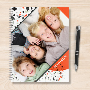 Modern Two Photo Terrazzo Personalized Name Notebook