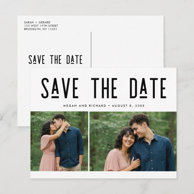 Modern Two Photo Wedding Save the Date Postcard (Front/Back)