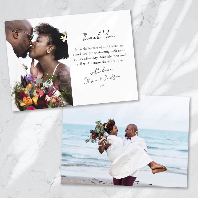 Modern Two Photo Wedding Thank You Card (Creator Uploaded)