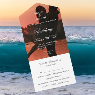 Modern Two Photo White Text Minimalist Wedding  All In One Invitation