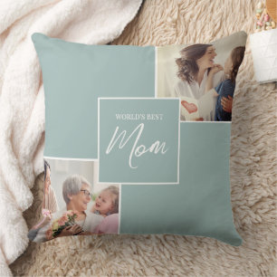 Modern Two Photo World's Best Mom Throw Pillow