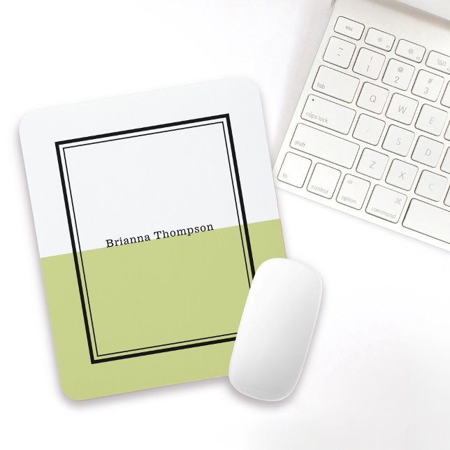 Modern Two Tone Colour Block Lime Green Mouse Pad (Personalize with name or other desired text.)