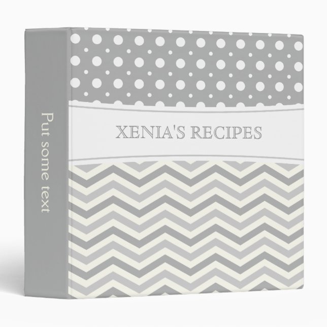 Modern two tone grey, white chevron & polka dot binder (Front/Spine)