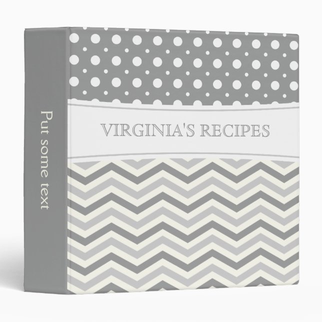 Modern two tone grey, white chevron & polka dot binder (Front/Spine)