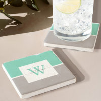 Modern Two Tone Monogram Mint Green Taupe