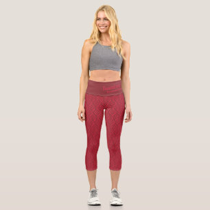 Modern two toned red pattern name and business capri leggings