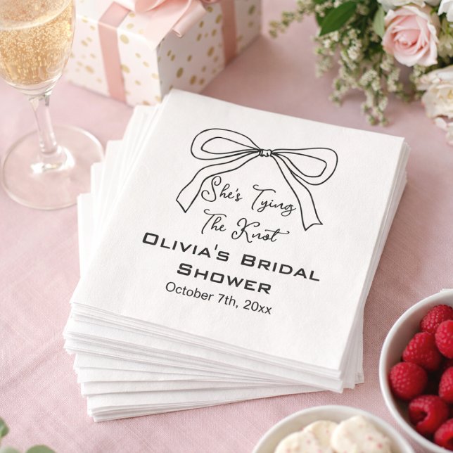 Modern Tying the Knot Black Bow Bridal Shower Napkin (Creator Uploaded)