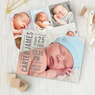 Modern Type Baby Boy Photo Grey Text Birth Announcement