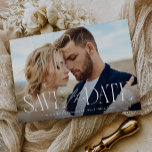 Modern Type Calligraphy Script Overlay Photo Save The Date<br><div class="desc">This modern elegant type calligraphy script overlay photo save the date features a modern typography pairing of calligraphy script and a unique serif. Your engagement photo takes centre stage on this beautiful save the date.</div>