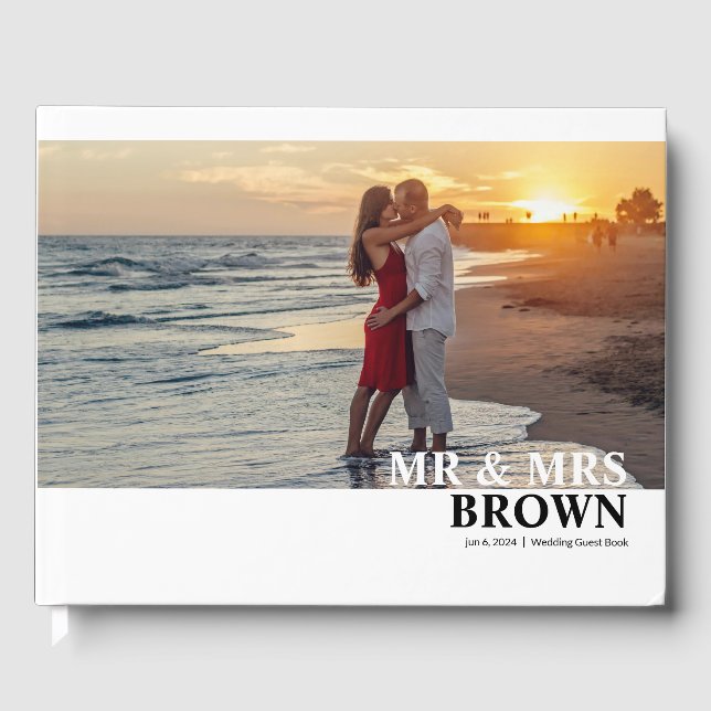 Modern Type Custom Photo Wedding Guest Book (Front)