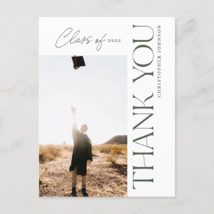 Modern Type Graduation Thank You Photo Green Postcard