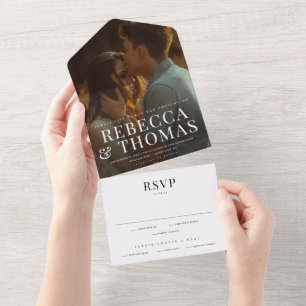 Modern Type Overlay Photo Wedding All In One Invitation