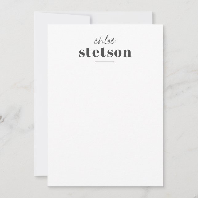 Modern type personalized stationery card (Front)