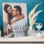 Modern Type Photo Wedding Plaque<br><div class="desc">This wedding keepsake plaque features couple's wedding photo and large overlay type. Click the edit button to customize this design.</div>