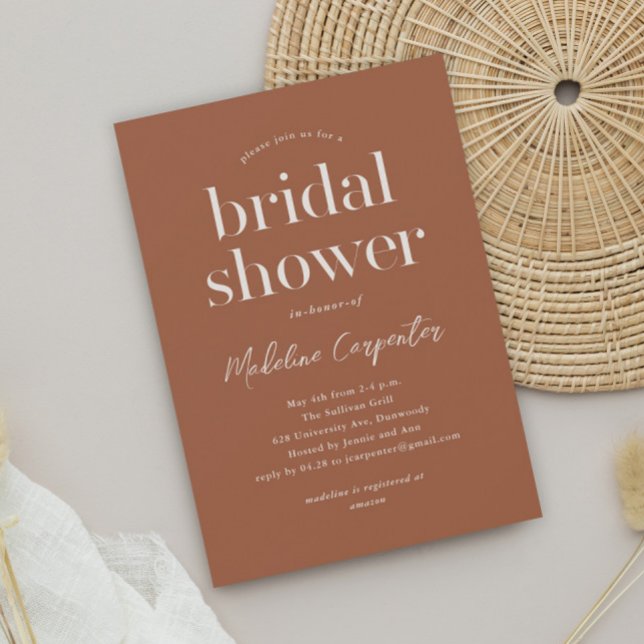 Modern Type Terracotta Boho Bridal Shower Invitation (Simple type terracotta boho bridal shower invitation.)