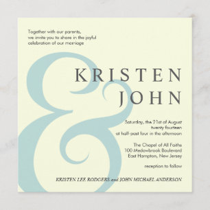 Modern Type Wedding Invitations Ivory Blue Grey