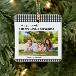 Modern Typewriter Merry Little Christmas Photo Ceramic Ornament